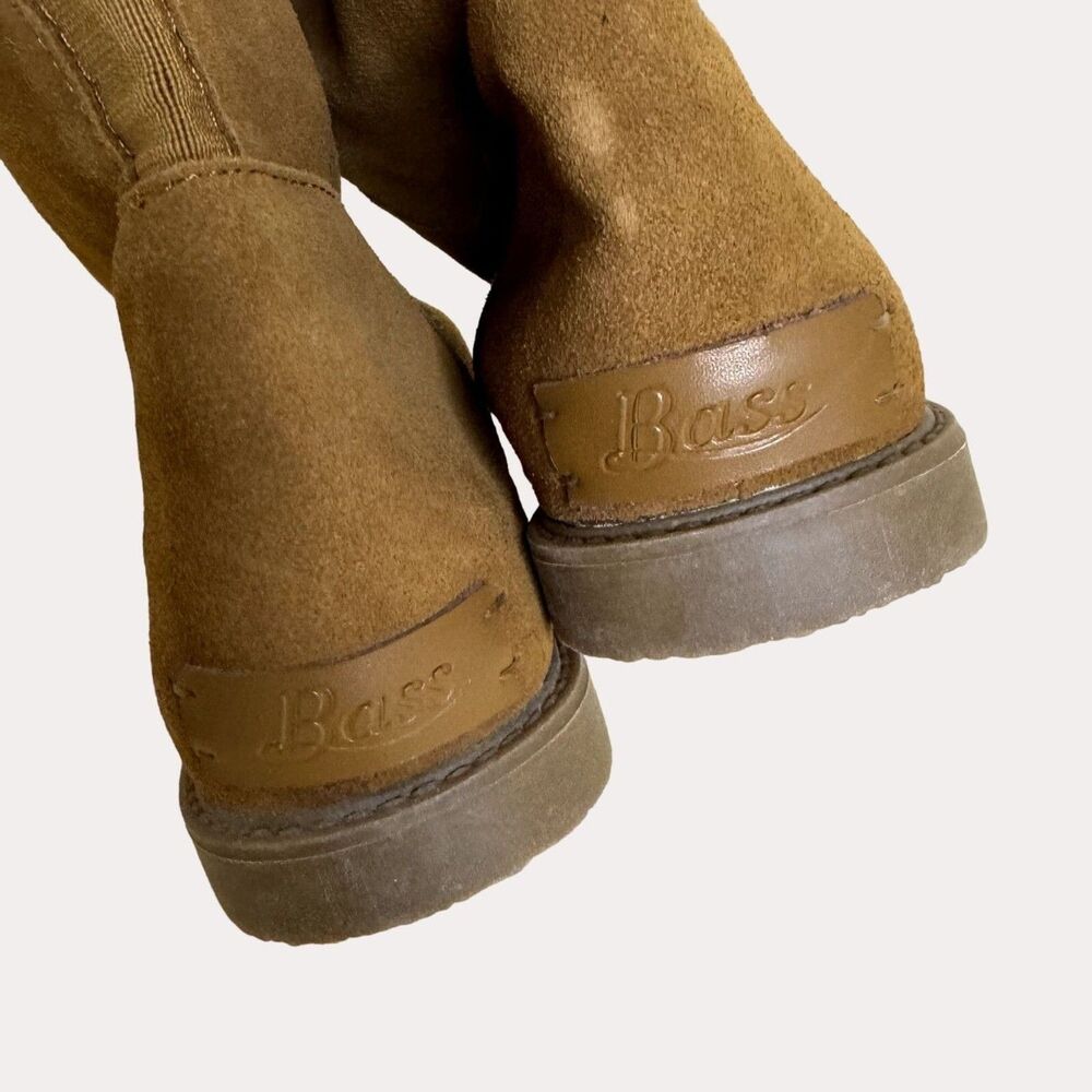 Bass Aria Womens Suede Leather Boots Booties Faux Shearling Tan 10 - Picture 8 of 12